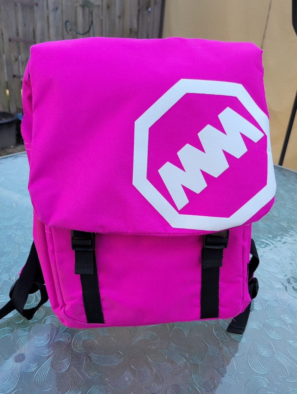 Hot Pink Backpack with White Geometric Logo